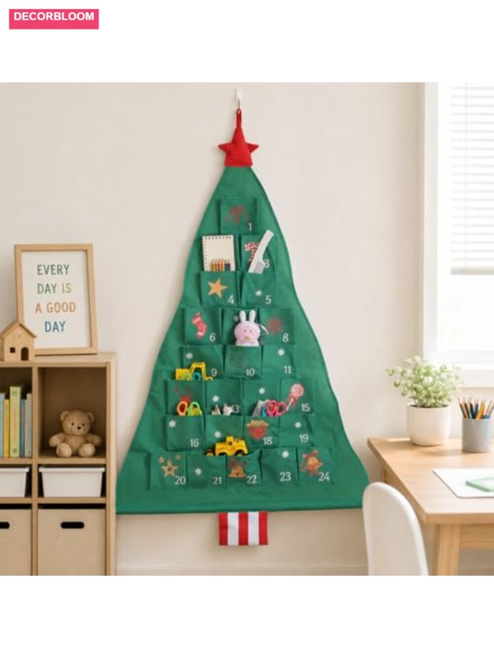 24 Pocket Tree Wall Organizer Christmas Countdown Cotton-Linen Hanging Storage